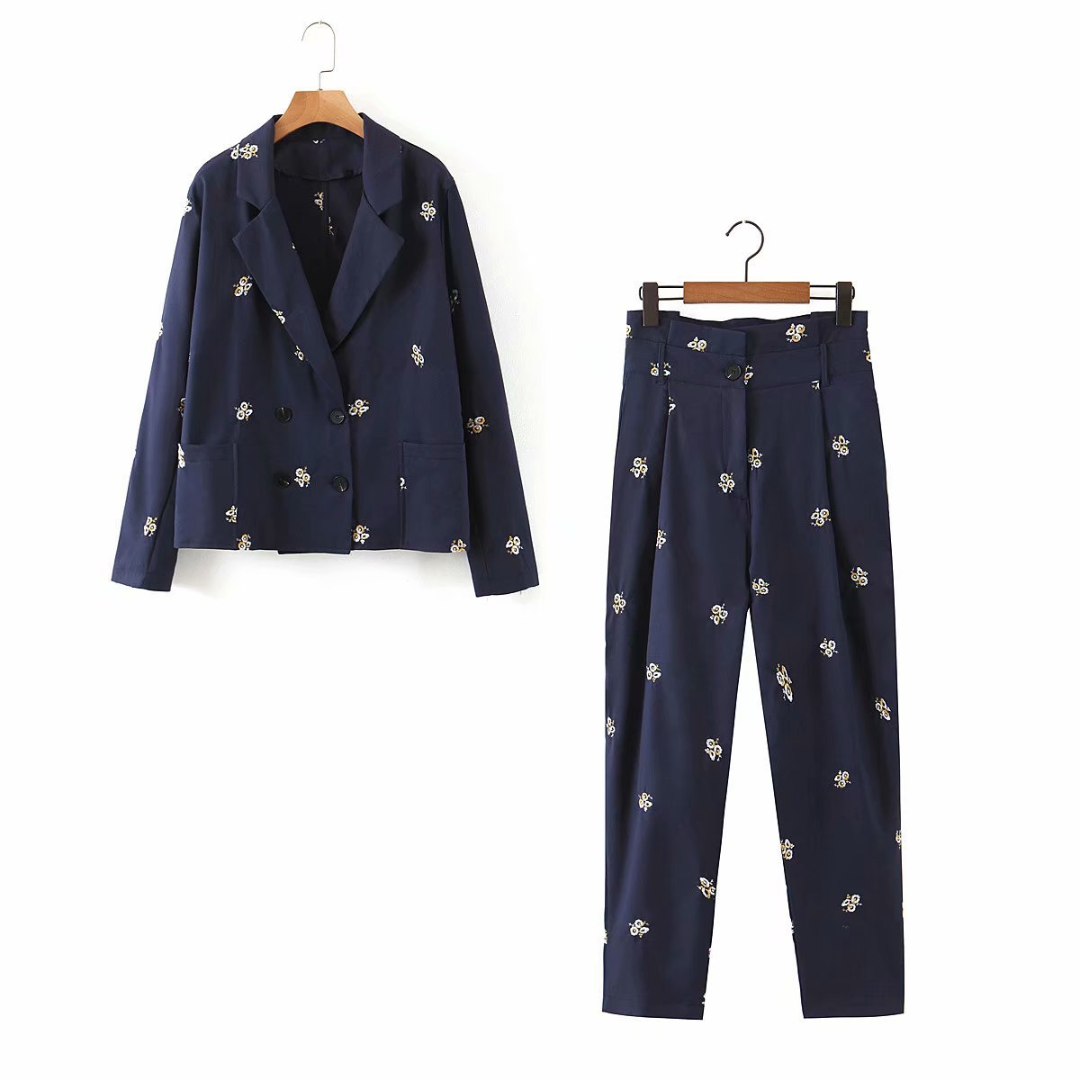 Suit jacket + embroidered casual pants suit