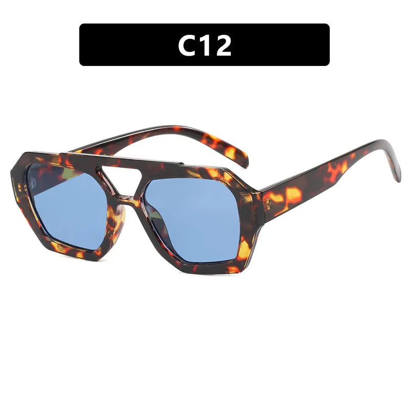 Retro Double Bridges Women's Sunglasses Big Frame Leopard Brown Gradient Eyewear Fashion Luxury Designer Sun Glasses Men Shades