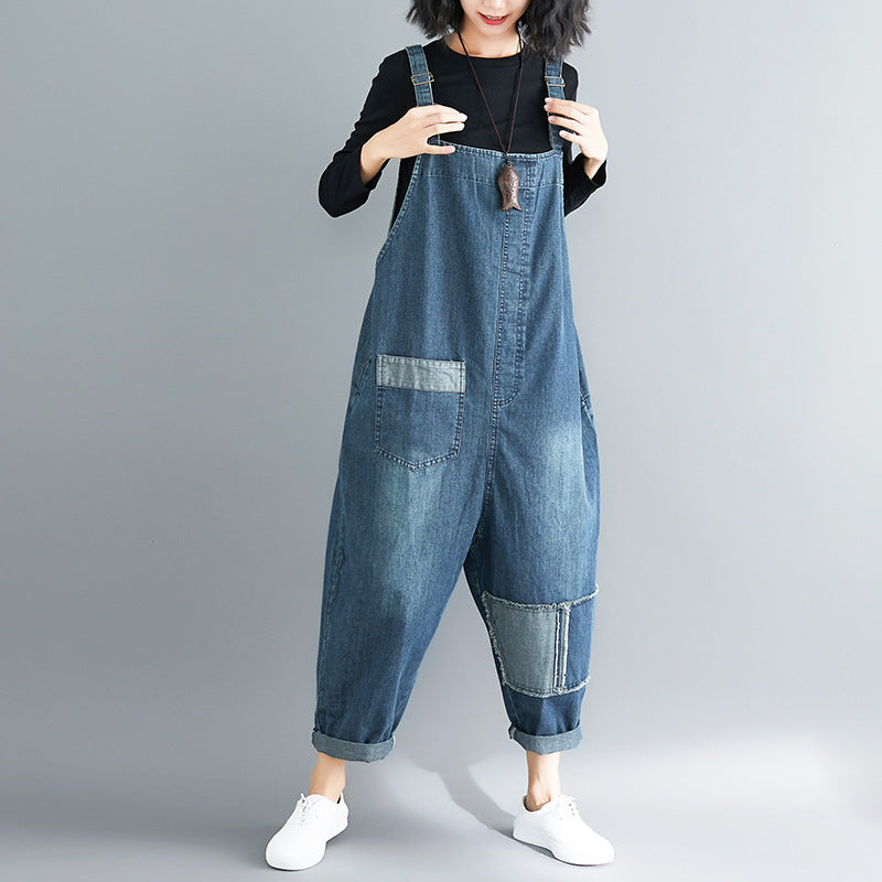Casual Literary Women's Plus Size Denim Overalls