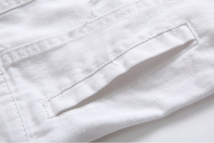 Casual Holes Pocket White Denim Vests