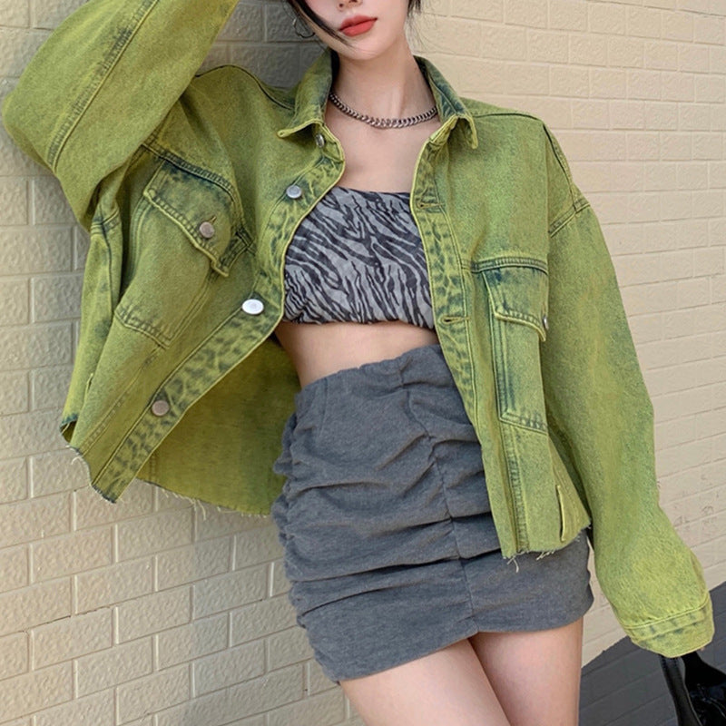 Women's Loose Vintage Denim Jacket Long Sleeve Top