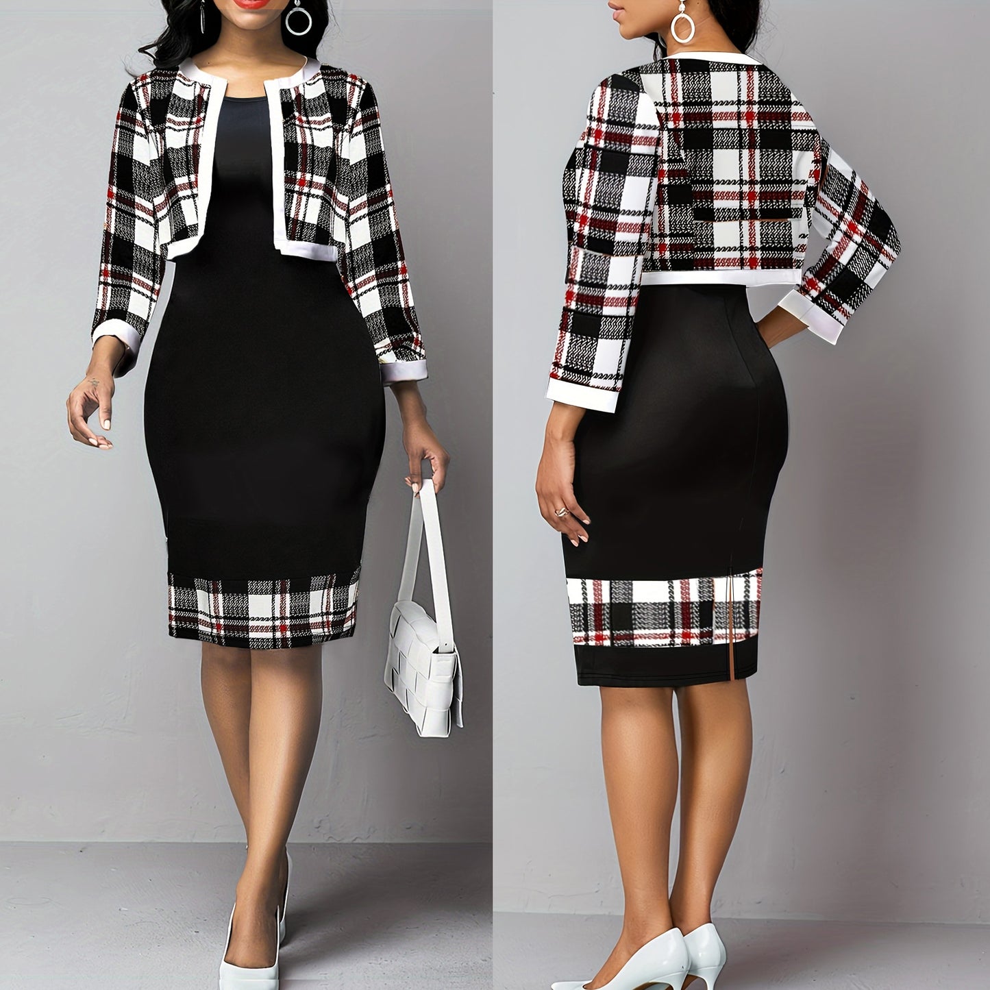 Plus Size Women's Vest Dress Cardigan Jacket Two-piece Set