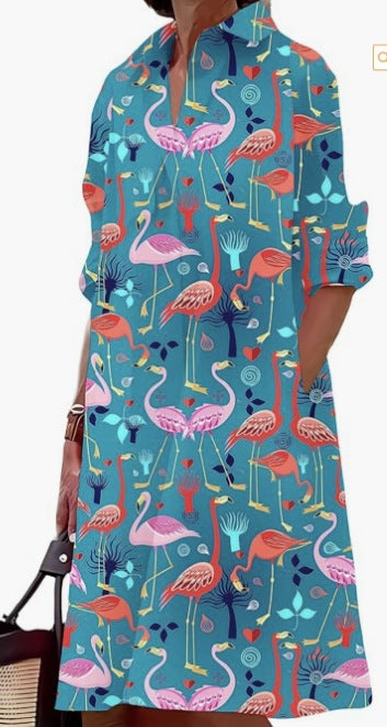 Fashion Polka Dot Printed 3d Printed Shirt Dress