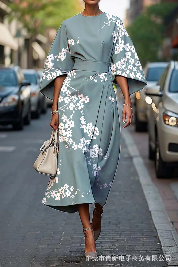 Women's All-match Casual Floral Ocean Print Elegant Dress