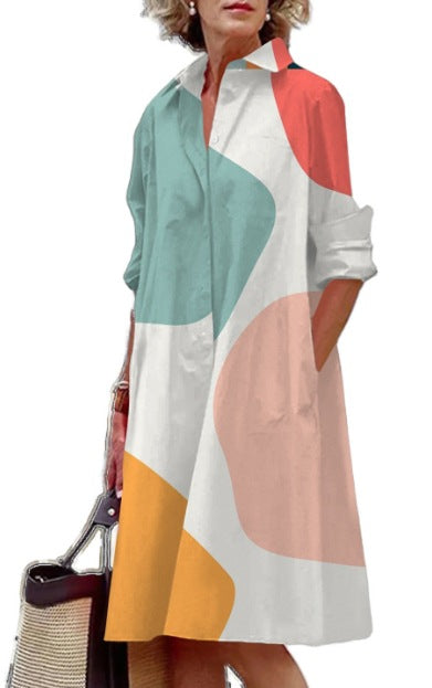 Fashion Polka Dot Printed 3d Printed Shirt Dress