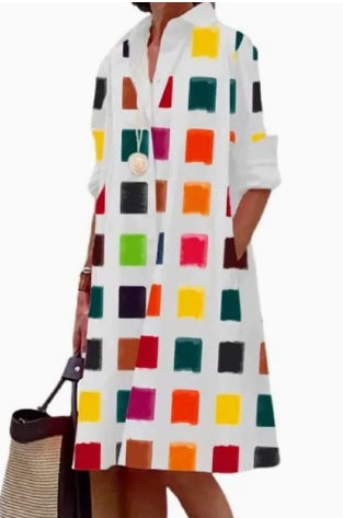 Fashion Polka Dot Printed 3d Printed Shirt Dress