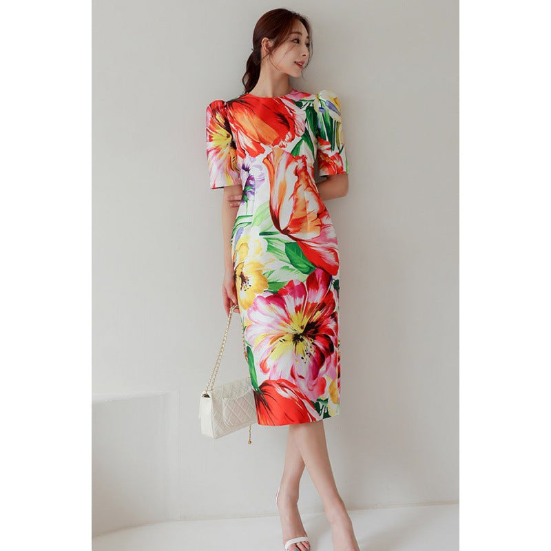Vintage Printed Slim Fit Sexy Hip Skirt