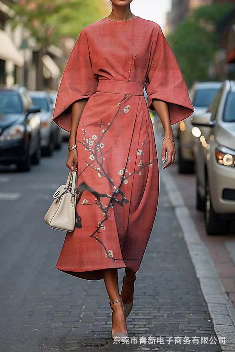 Women's All-match Casual Floral Ocean Print Elegant Dress