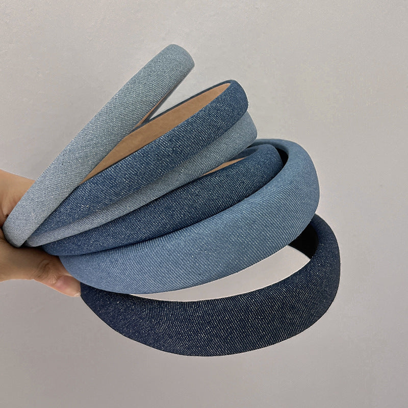 High Skull Top Solid Color Denim Thin Headband