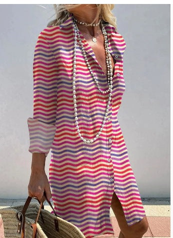 Fashion Polka Dot Printed 3d Printed Shirt Dress