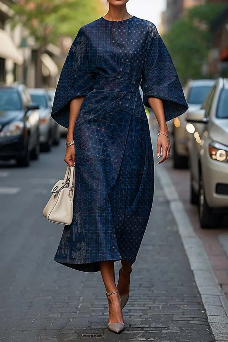 Women's All-match Casual Floral Ocean Print Elegant Dress