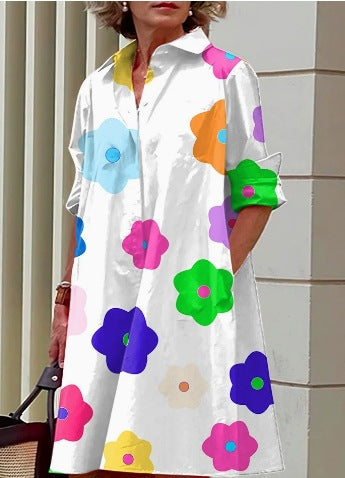 Fashion Polka Dot Printed 3d Printed Shirt Dress