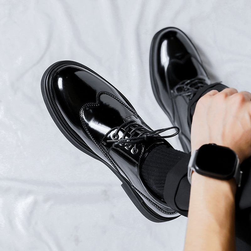 Mid-top British Patent Leather Shoes Big Toe All-match