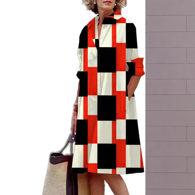 Fashion Polka Dot Printed 3d Printed Shirt Dress