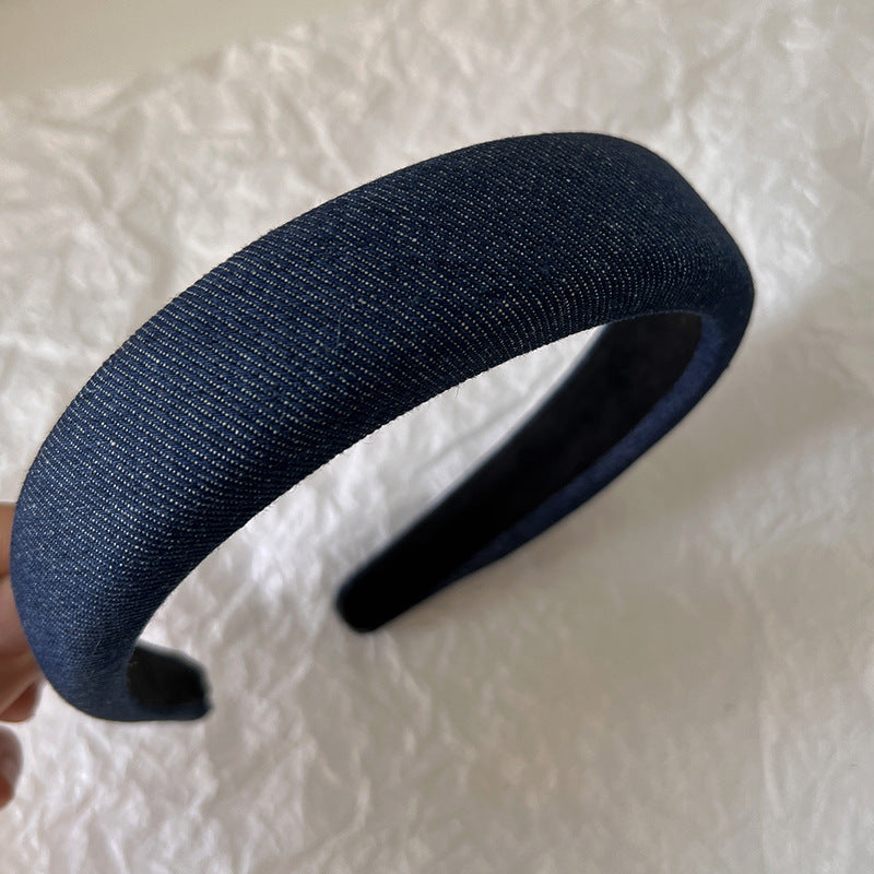 High Skull Top Solid Color Denim Thin Headband