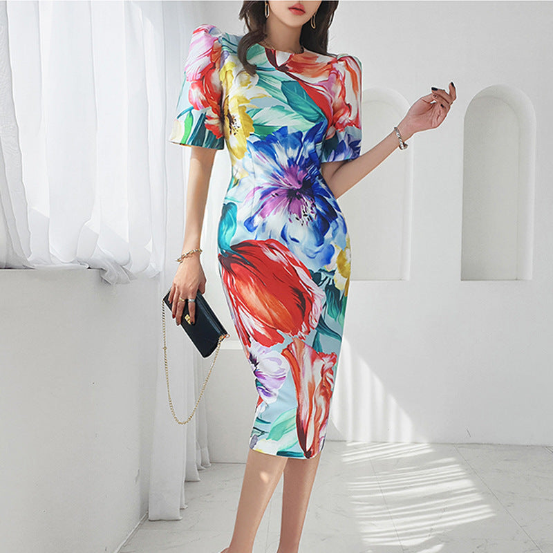 Vintage Printed Slim Fit Sexy Hip Skirt