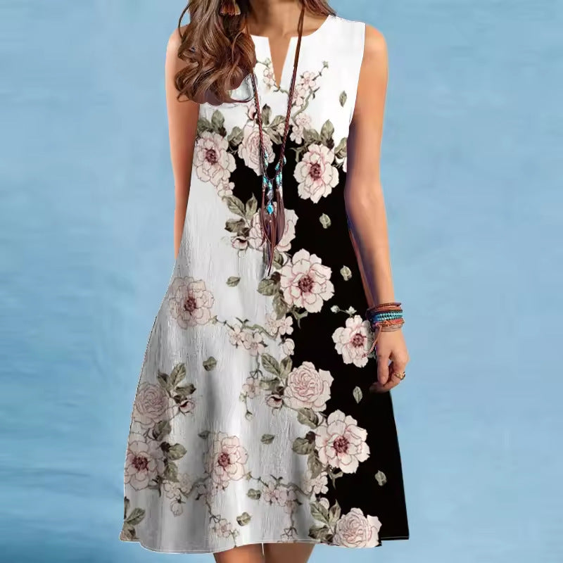 Women's Printed Loose Round Neck Dress