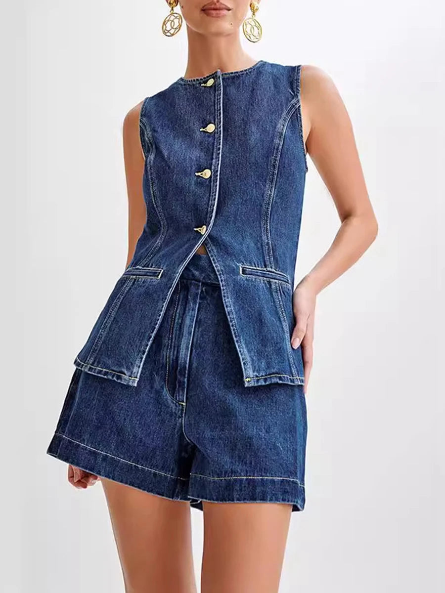 HzDazrl Women‘s Denim Vest Spring Fall Fit Sleeveless Button Down Back