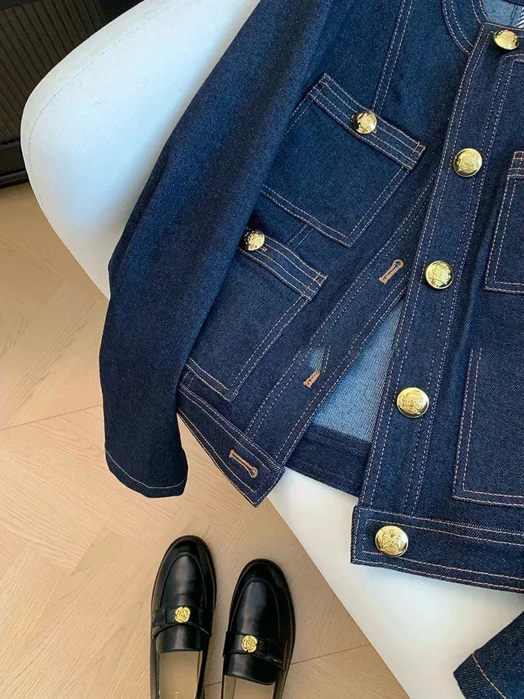 Blue Denim Top Women Autumn Classic Style Short Coat New Korean