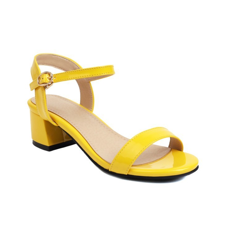 Candy-colored Patent Leather Middle Heel Sandals