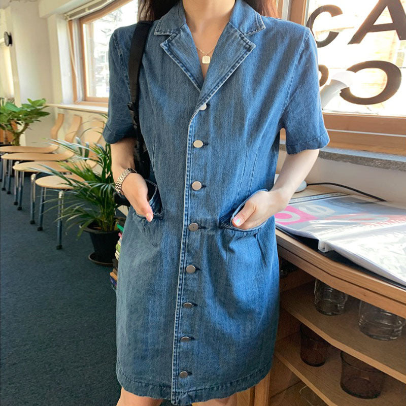 Women's Retro Single Breasted Casual Denim Dress