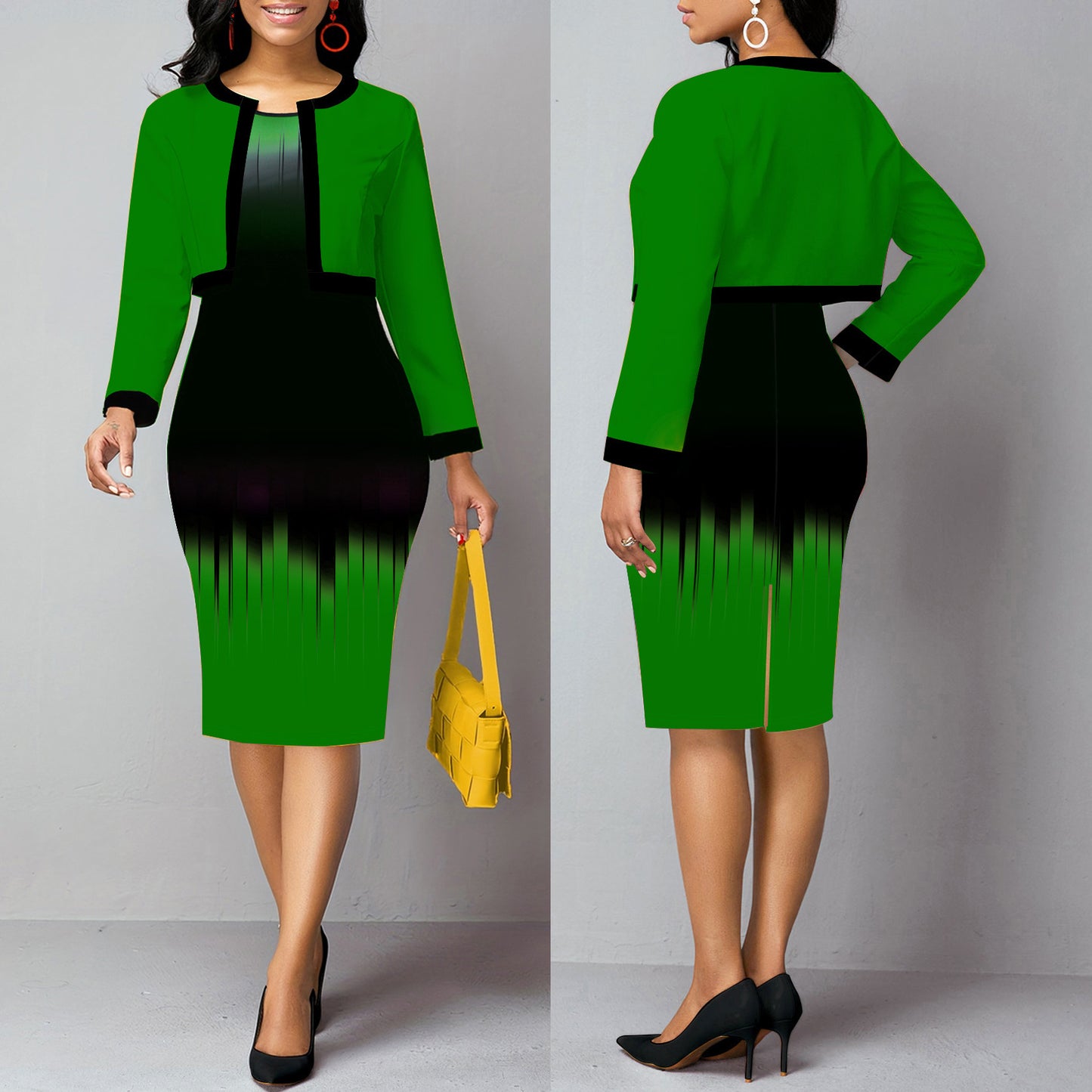 Plus Size Women's Vest Dress Cardigan Jacket Two-piece Set