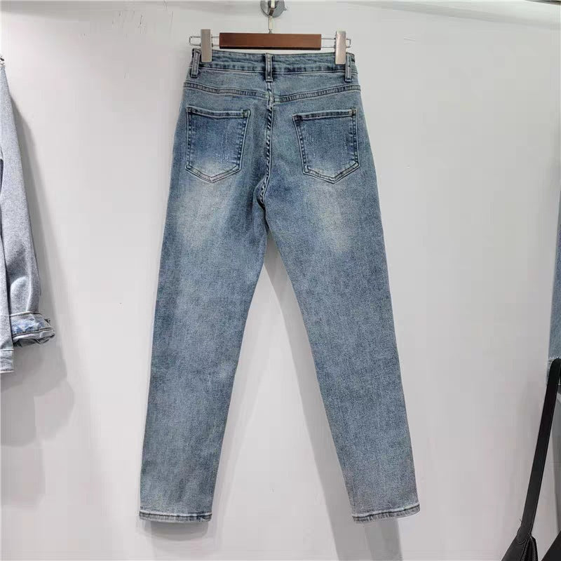 Women's Ripped Diamond High Waist Slimming Jeans