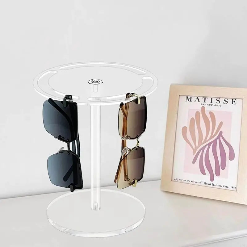 57QA Modern Sunglasses Organiser 360° Rotating Acrylic Sunglasses Holder with 3 Slots and Sturdy Base Glasses Display Stand