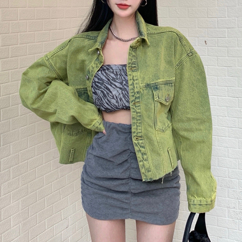 Women's Loose Vintage Denim Jacket Long Sleeve Top