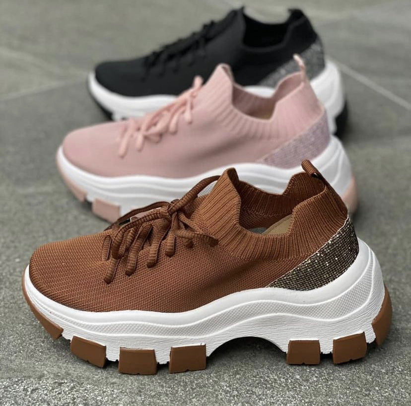 Platform Women's Sneakers With Flying Woven Lace-up Platform
