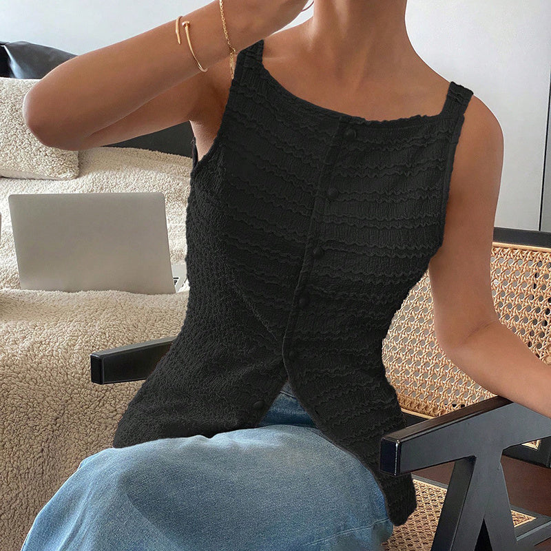 Womens Trendy Square Neck Button Up Vest Top Y2k Going Out Tank Tops