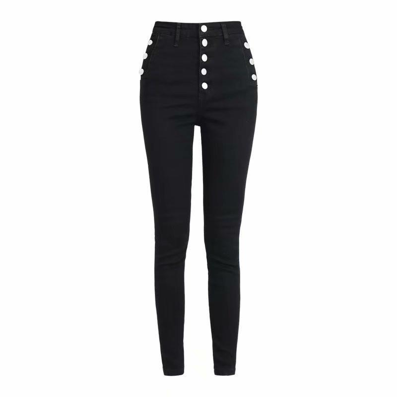 Women's High Waist Button Down Thickened Jeans