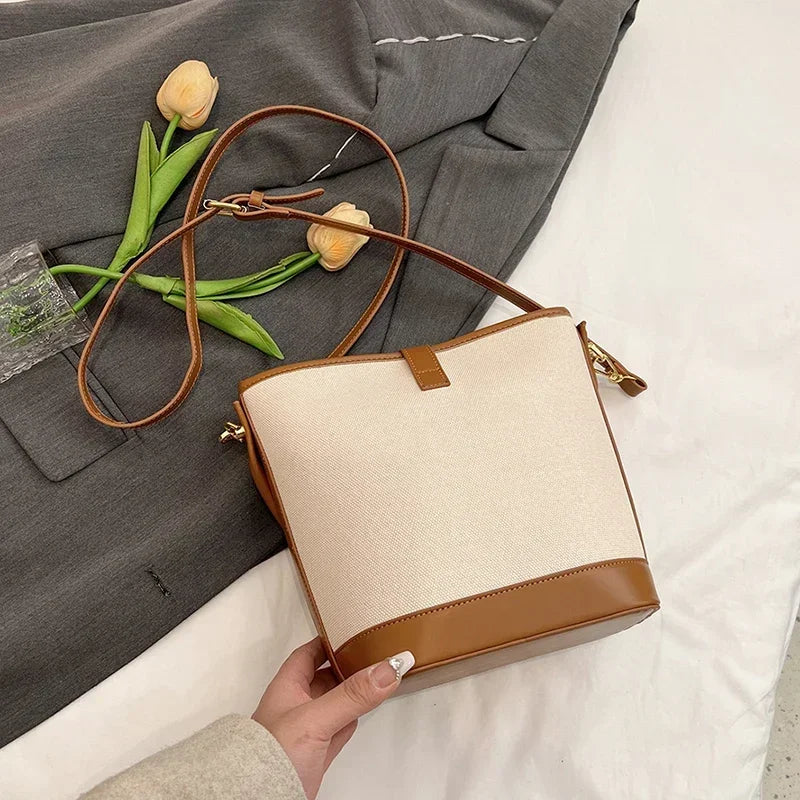 Light Luxury Bucket Shoulder Bag Fashion Casual PU Zipper Buckle Large Capacity Handbags 2025 Hot Sale New Youth Bags for Women