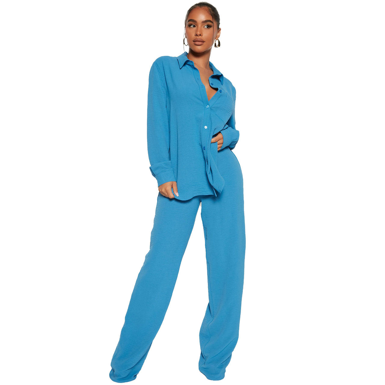 Fashion Casual Elastic Washing Wrinkle Two-piece Set