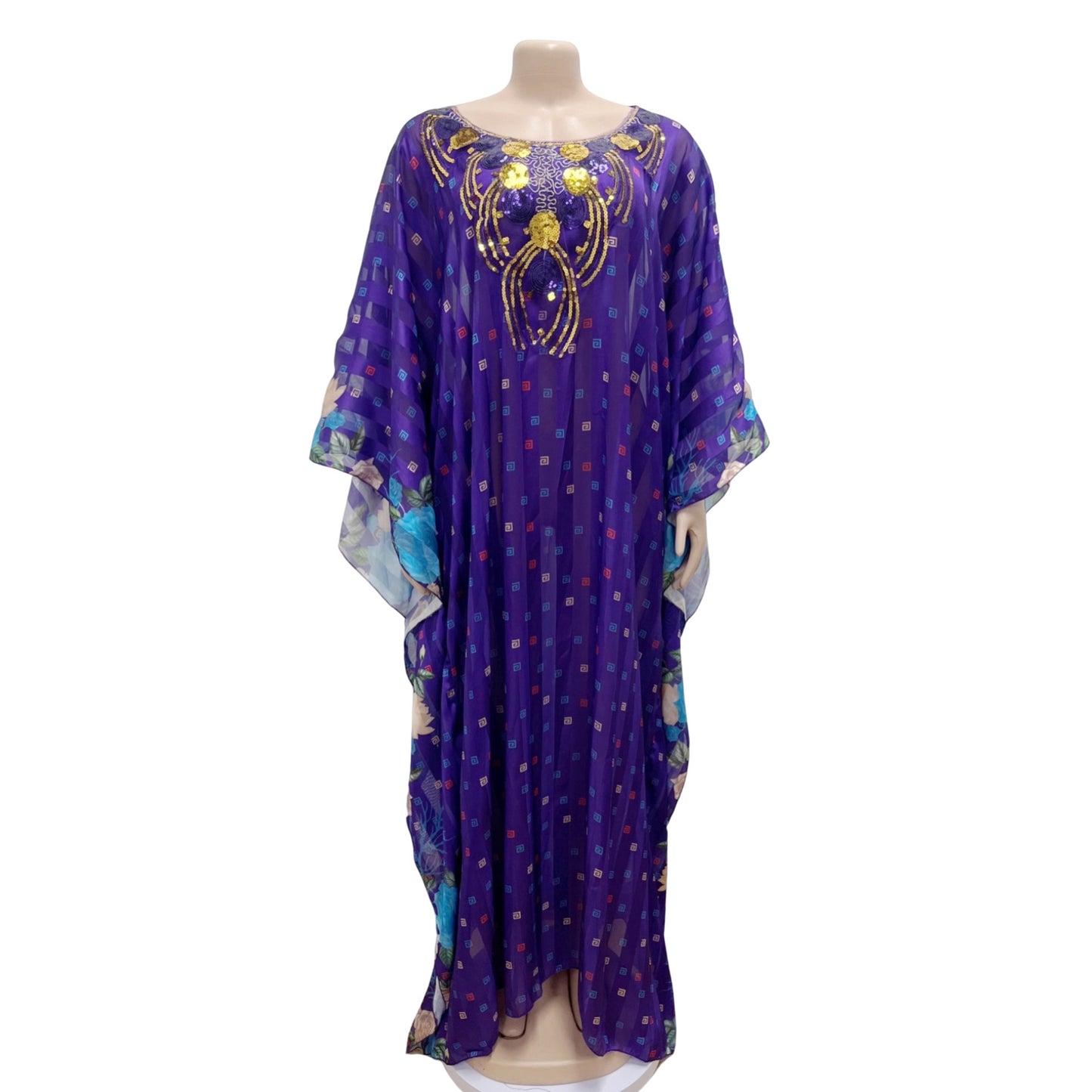 Elegant Beads Sequins Printing Long Robe African Dress
