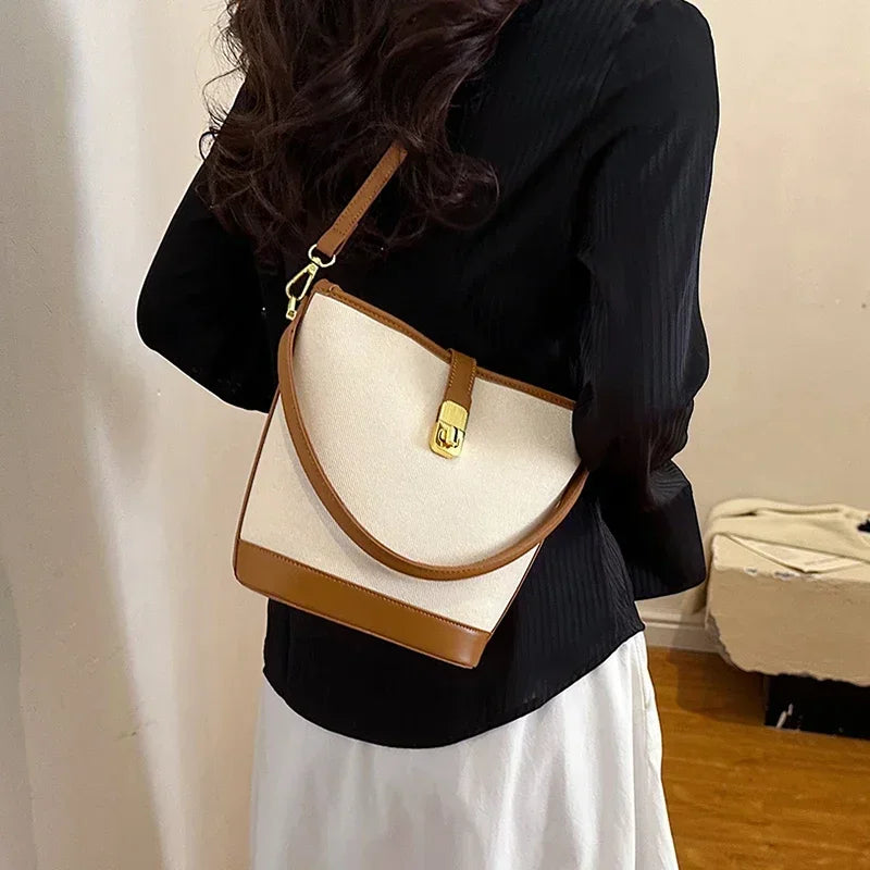 Light Luxury Bucket Shoulder Bag Fashion Casual PU Zipper Buckle Large Capacity Handbags 2025 Hot Sale New Youth Bags for Women