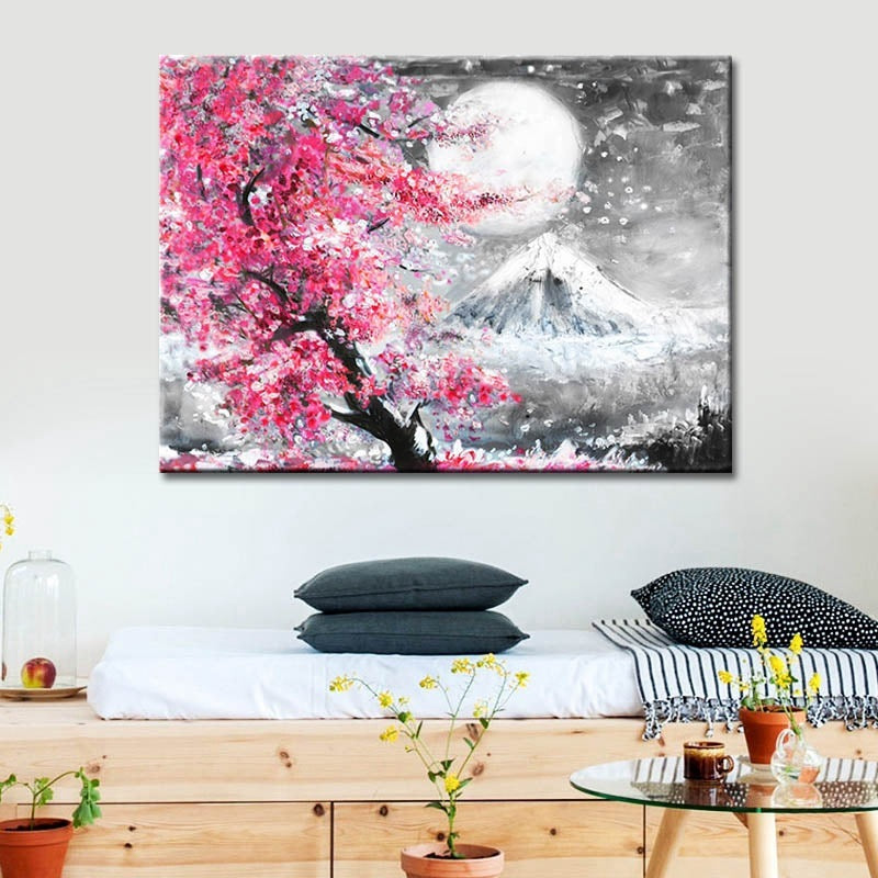 Sakura Mount Landscape Watercolor Oil Painting Canvas Print Core