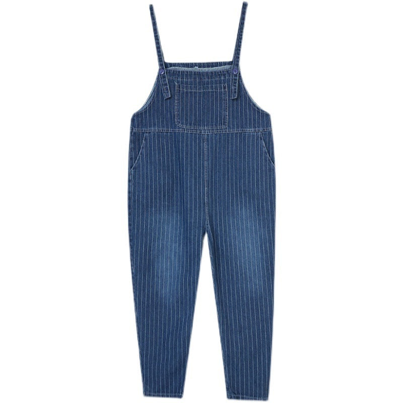 Plus Size Women's New Striped Denim Overalls
