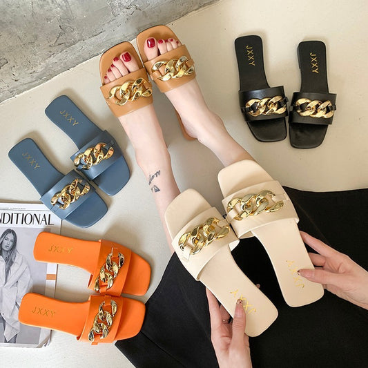 New Style Women's Slippers With Square Toe Flip Flops