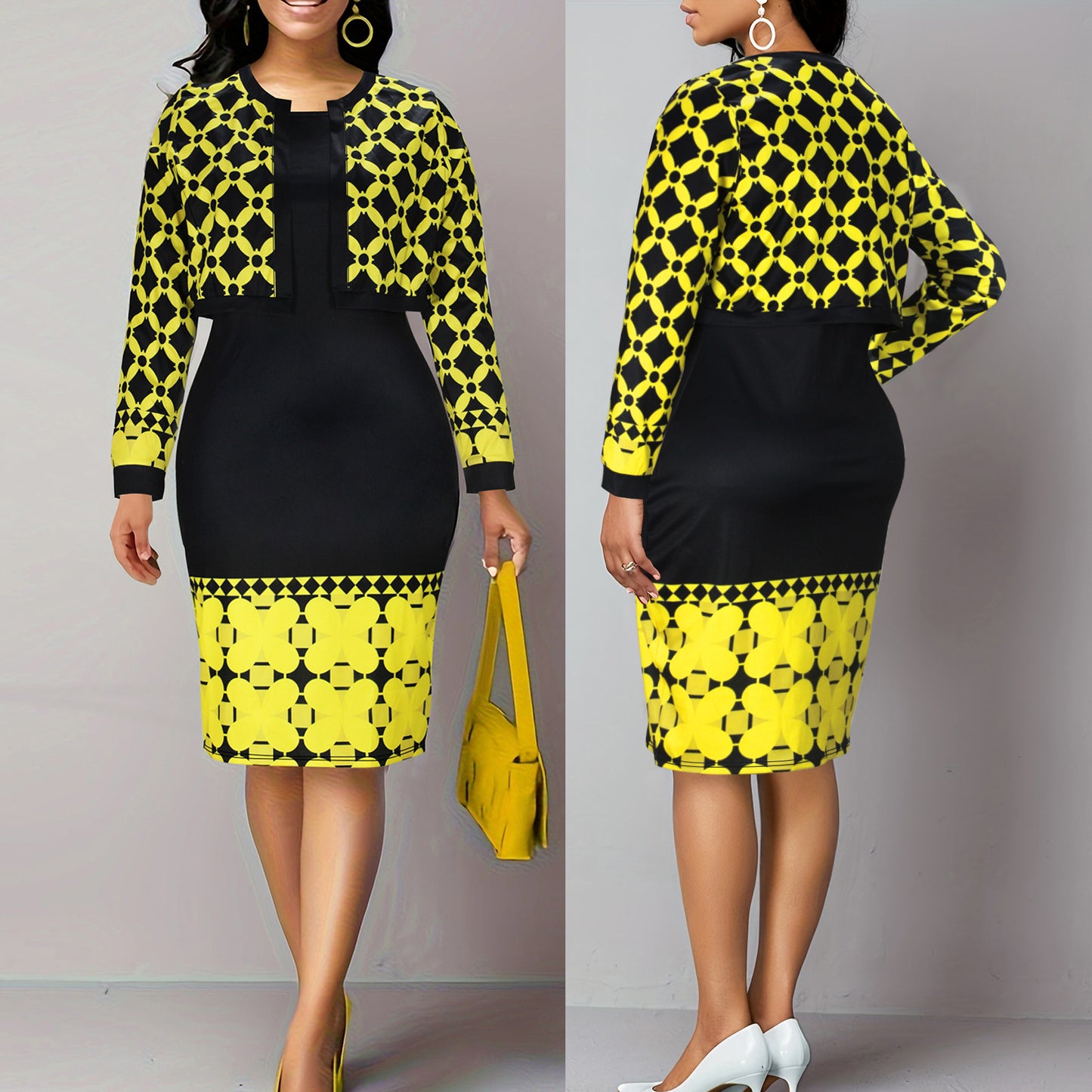 Plus Size Women's Vest Dress Cardigan Jacket Two-piece Set