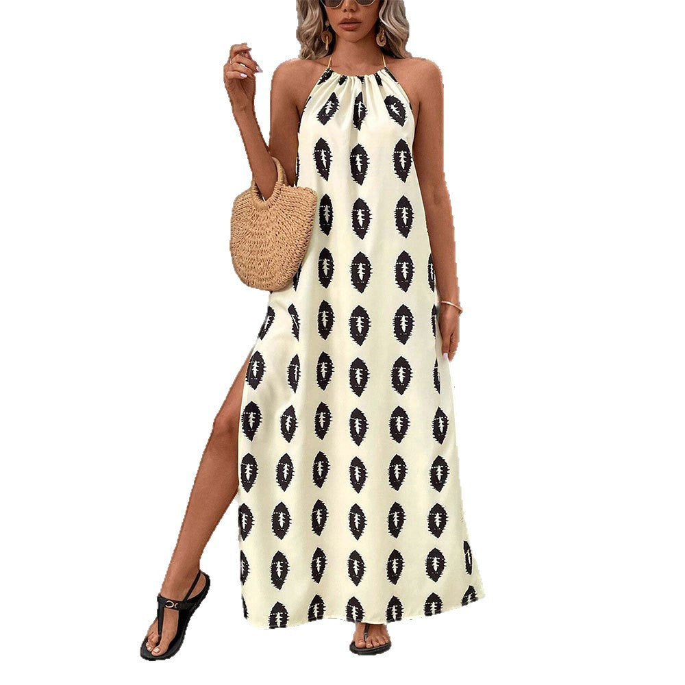 French Design Elegant Halter Beach Maxi Dress
