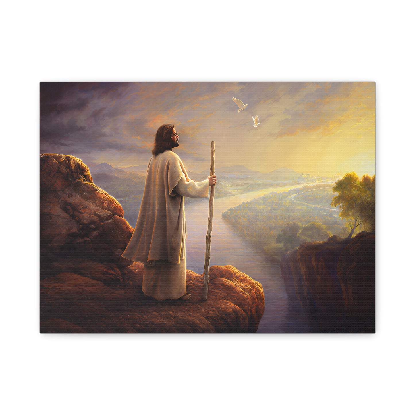Religious Canvas Art, Christian Canvas Art - Jesus with Staff, Scenic Wall Decor, Religious Gift, Christian Home Decor
