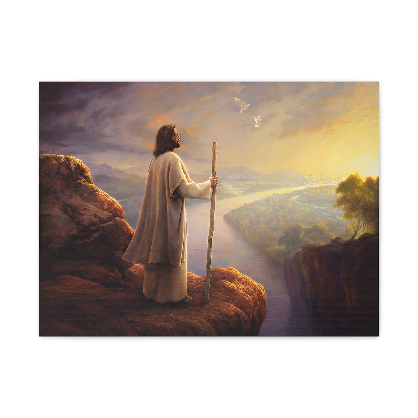Religious Canvas Art, Christian Canvas Art - Jesus with Staff, Scenic Wall Decor, Religious Gift, Christian Home Decor