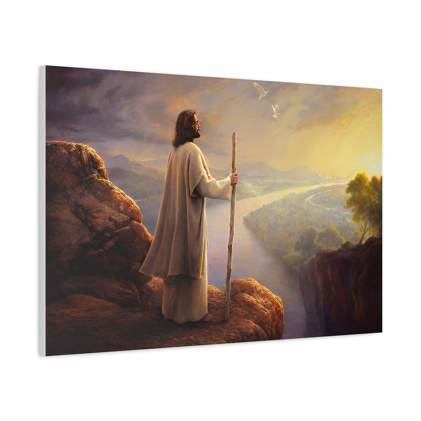 Religious Canvas Art, Christian Canvas Art - Jesus with Staff, Scenic Wall Decor, Religious Gift, Christian Home Decor