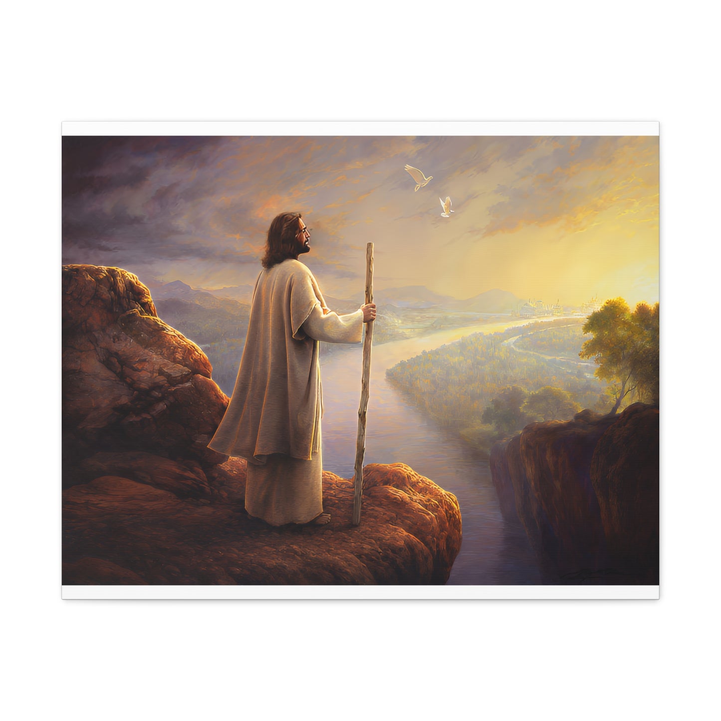 Religious Canvas Art, Christian Canvas Art - Jesus with Staff, Scenic Wall Decor, Religious Gift, Christian Home Decor