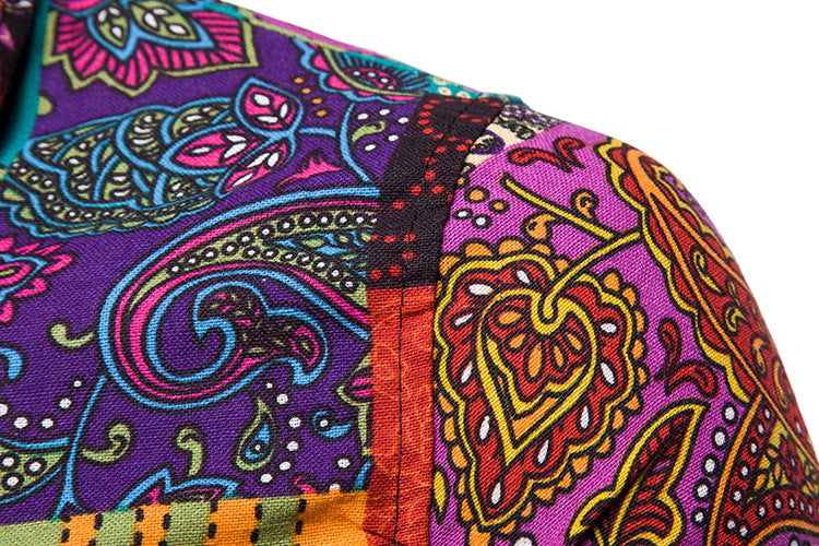 Men's slim floral short shirt