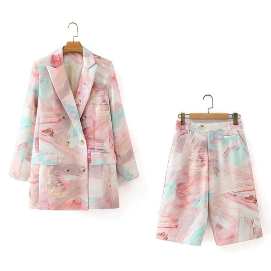 Pants suit graffiti long female jacket suit