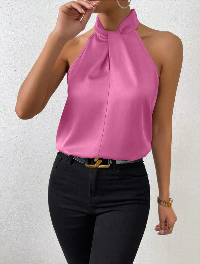 Women's Satin Halter Sleeveless Vest