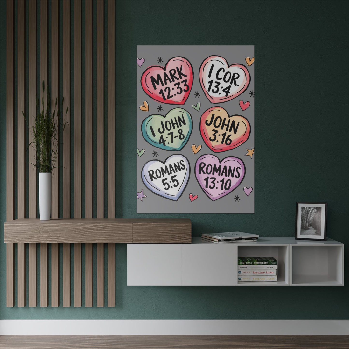 Satin Posters, Scripture Wall Art, Christian Home Decor, Bible Verse Prints, Heart Design, Faith-Based Gift, 300gsm Poster