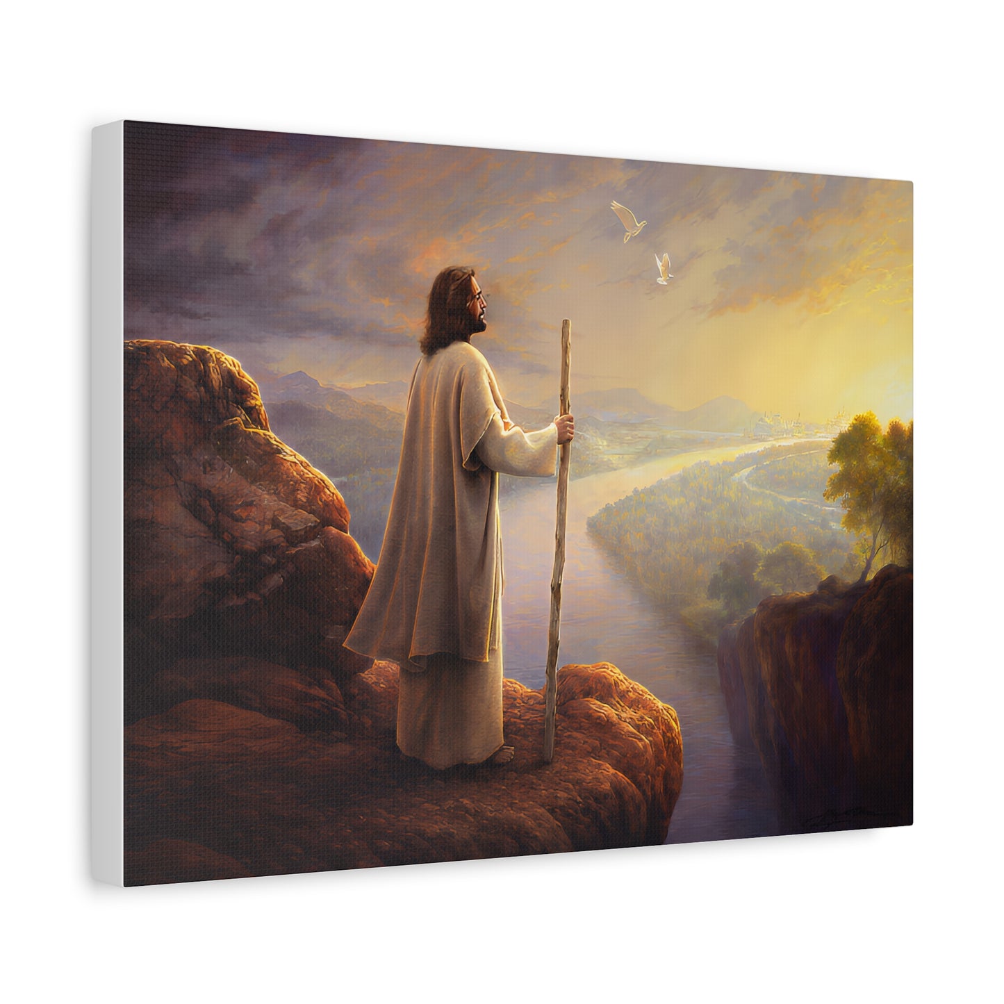 Religious Canvas Art, Christian Canvas Art - Jesus with Staff, Scenic Wall Decor, Religious Gift, Christian Home Decor